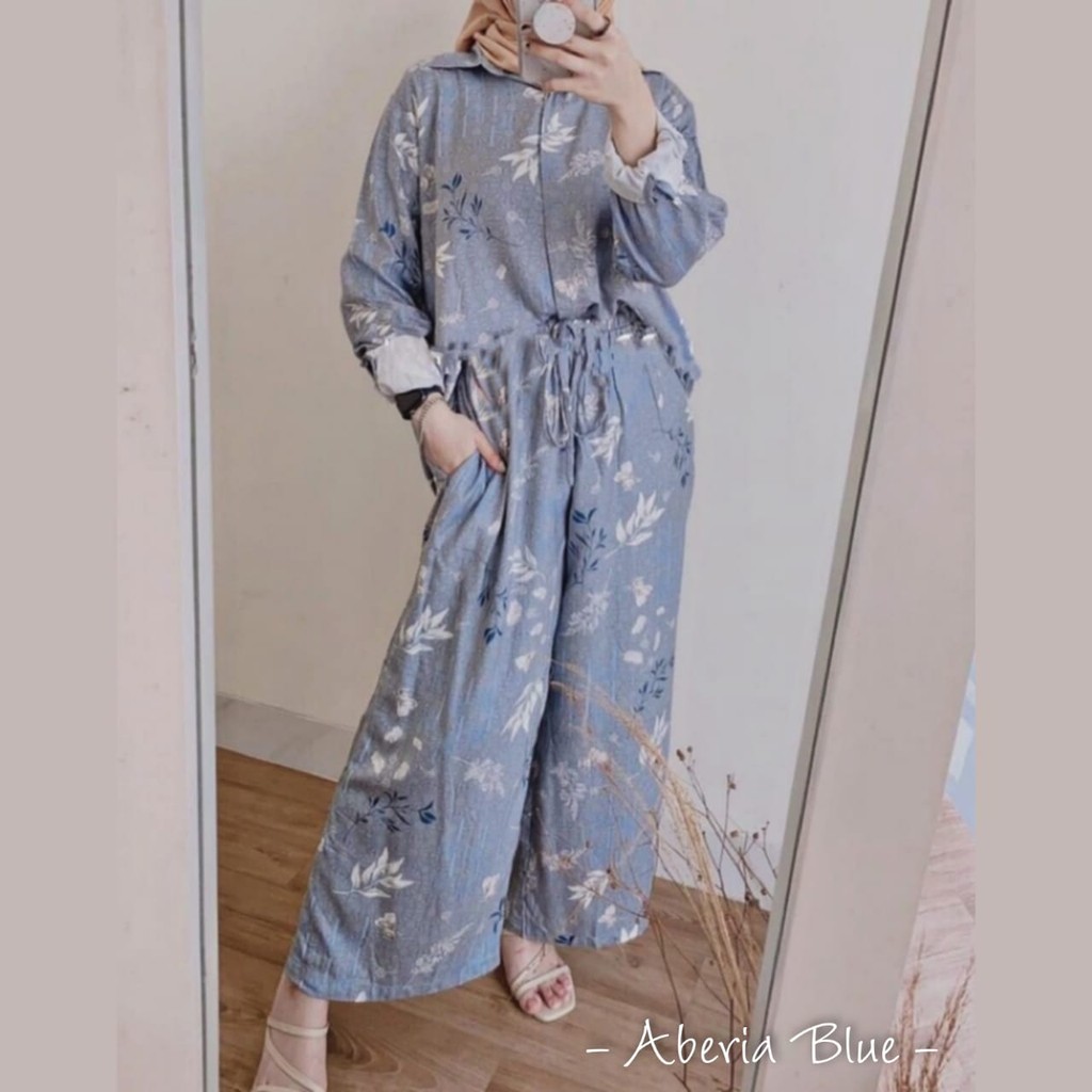 One set Rayon Viscose Busui Ld 100 - 110 Motif Kekinian-ABERIA BLUESET D100