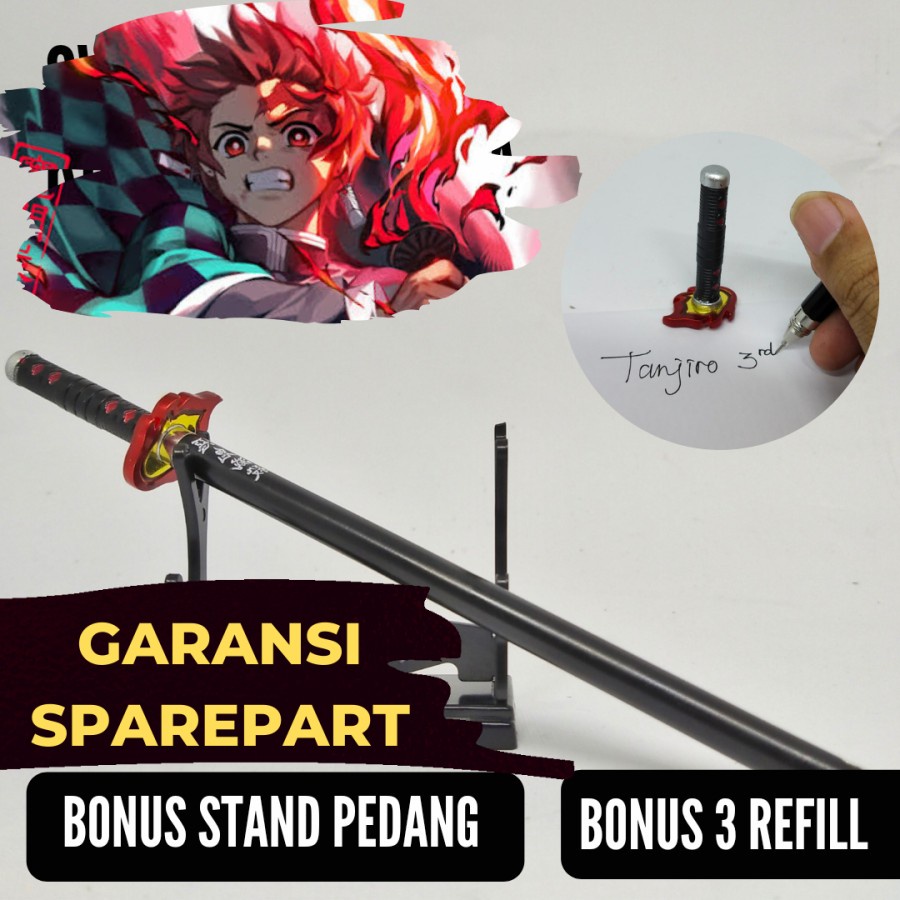 

Pulpen Pedang Tanjiro 3rd Anime Demon Slayer KNY pulpen pena Panjang 20cm Bahan Stainless Steel bonus Stand pedang pajangan koleksi anime