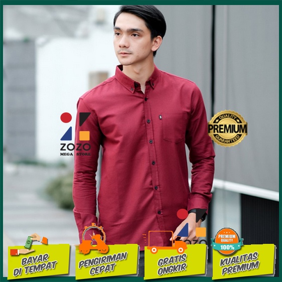 KEMEJA PRIA LENGAN PANJANG POLOS MARUN MERAH MAROON XXL