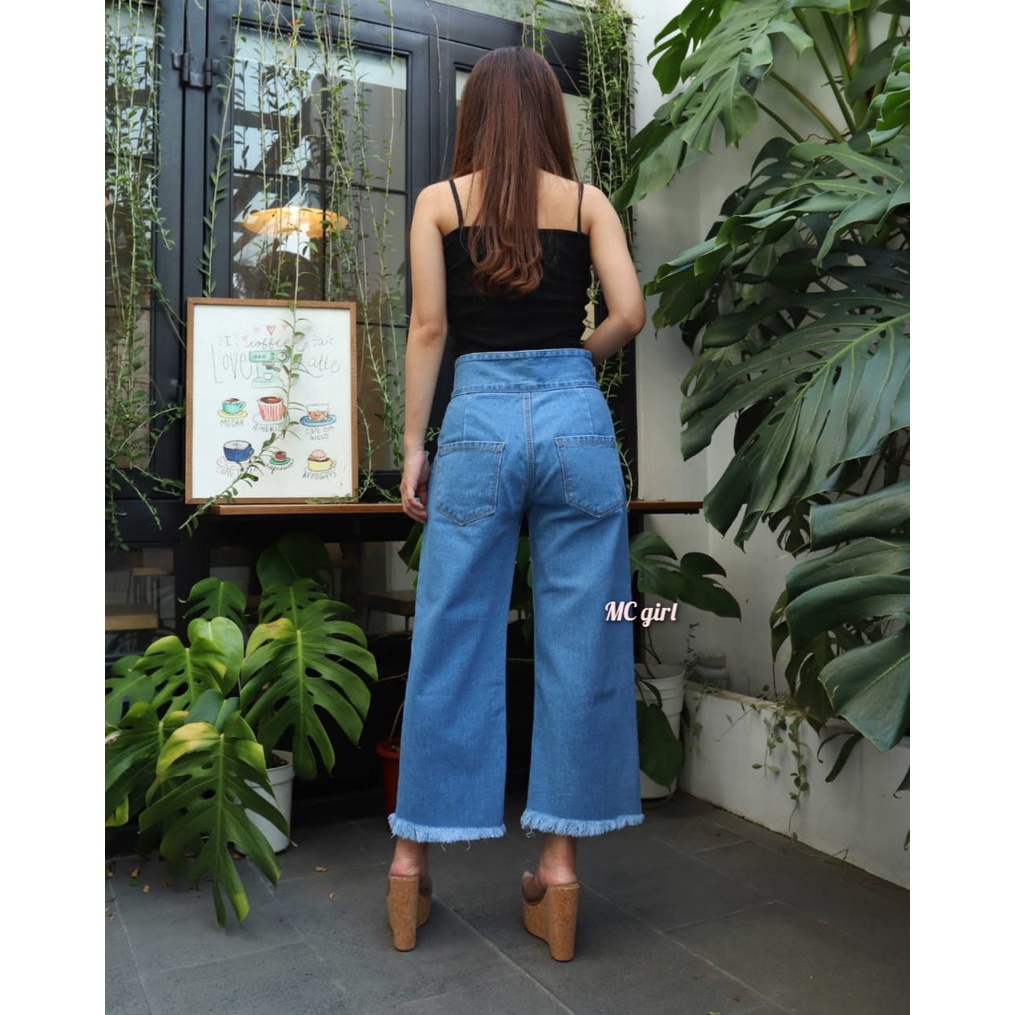 MC girl -  Kulot Jeans Rawis 7/9 Kancing 3 Wanita / Celana Jeans Kaki Lebar Rumbai Kancing Tiga 7/9