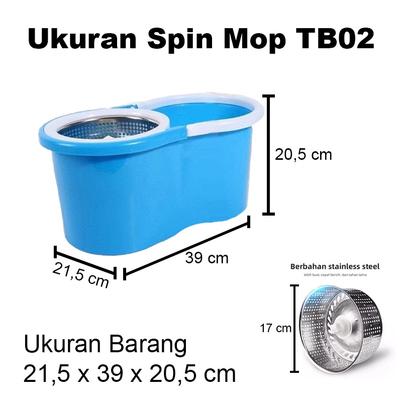 Spin Mop Stainless Alat Pel Putar Dengan Ember Stainlees Pel Praktis Multifungsi Alat Pel Kain Murah Pel TB02WFS