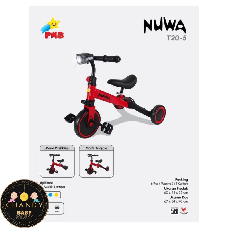 BALANCE BIKE PUSH BIKE ANAK TRICYCLE PMB NUWA T20-5