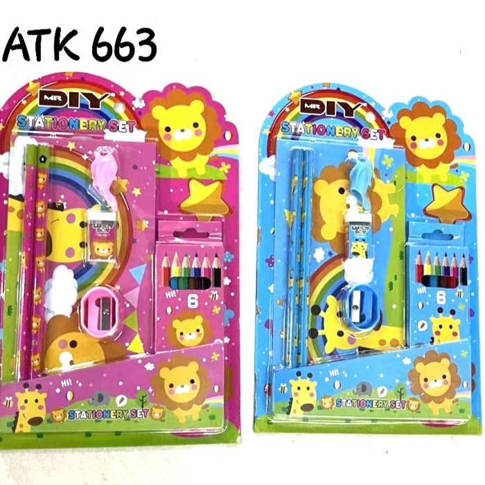 Kode 303 Set Alat Tulis Stationary Set 5in1 Pensil Penghapus Souvenir Ultah