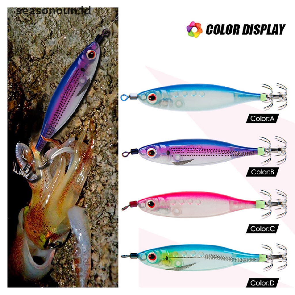 【seasonoun】 Floating Fishing Lure Squid 80/85mm Artificial Shrimp Luminous Fishing Baits .