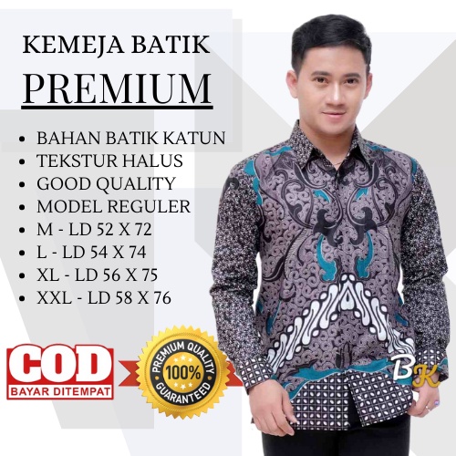 Kemeja Batik Pria Original Lengan Panjang M L XL XXL Bahan Katun Halus