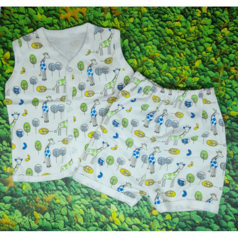 Stelan Baju Bayi Tangan Kutung Kancing Depan Motif No.20-24