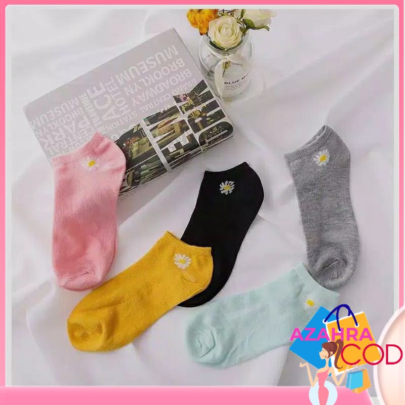 AZAHRA Kaos Kaki Ankle Motif Bunga Daisy Gaya Korea Untuk Kaos Kaki Wanita Motif