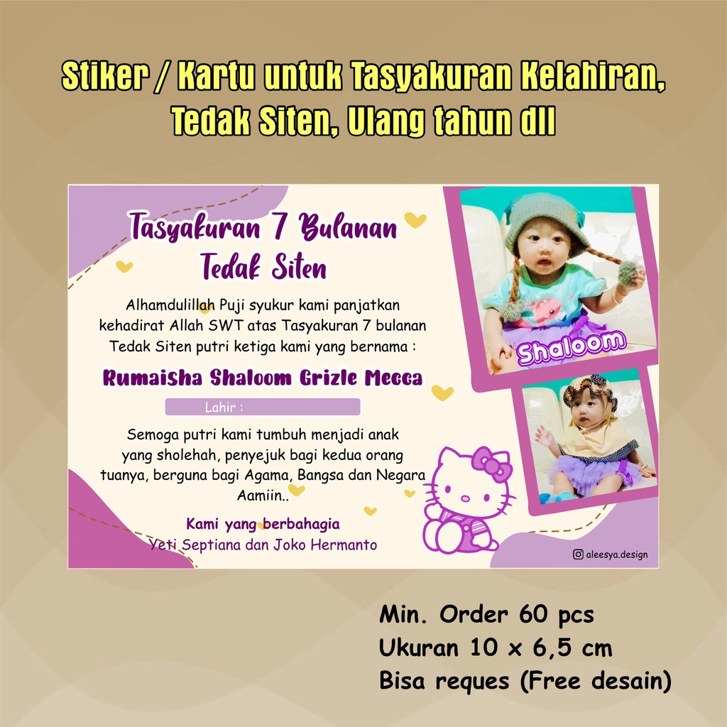 

Stiker untuk Tasayakuran Tedak Siten, Kelahiran, Ulang Tahun dll