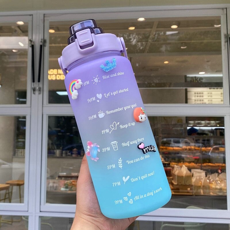 Botol Minum 2 Liter Motivasi Botol Air Minum Pelangi Dengan Sedotan 2D 3D Botol Minum Botol Minum