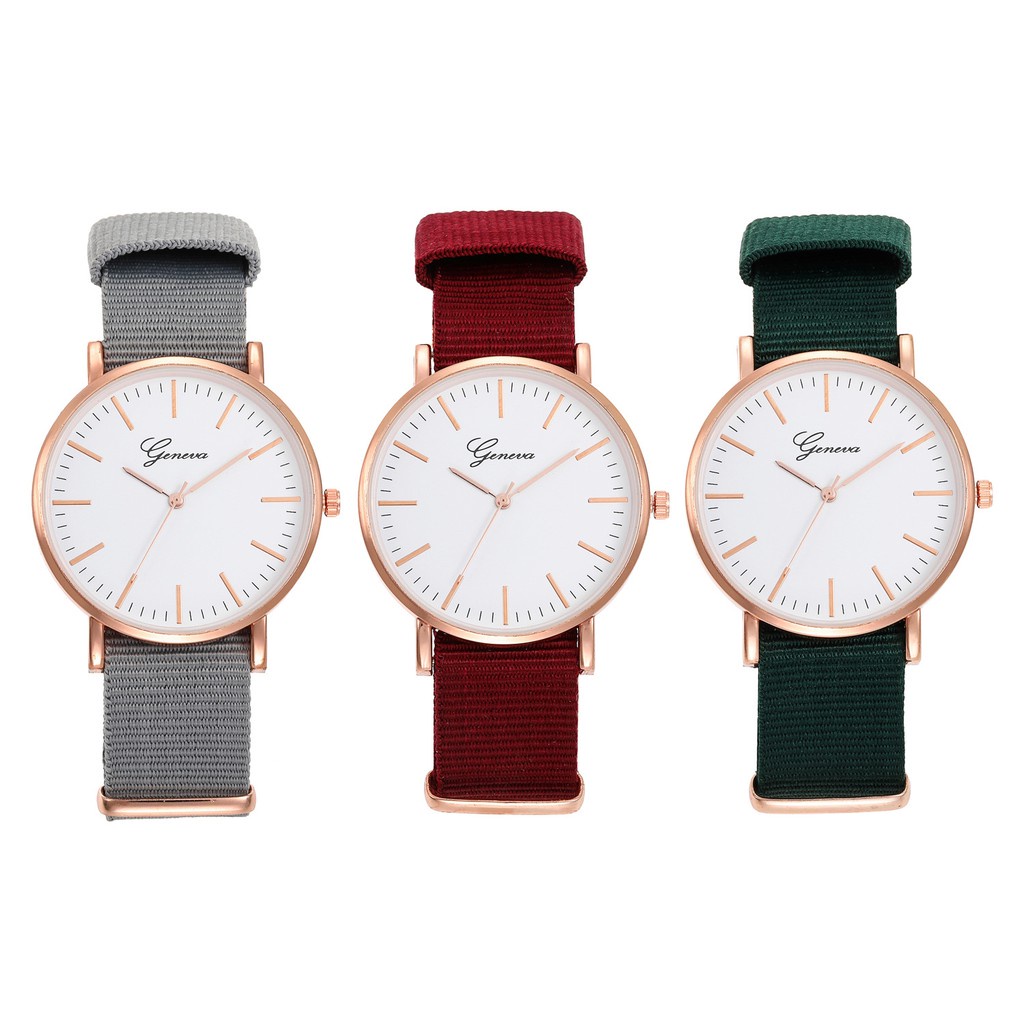 (GROSIRJAYA32) Jam Tangan GENEVA TALI NILON CANVAS POLOS - Quartz Fashion Wanita Casual Wrist Watch