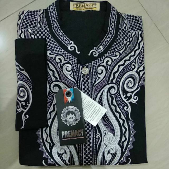 Jual Sumberrejekijeans Baju Koko Hitam Lengan Panjang Full Bordir M L Xl Besar Katun Halus