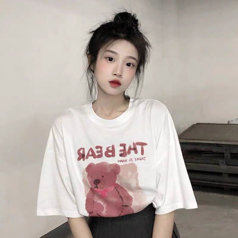 THISTLE - Oversize Tee Tshirt Wanita Model Longgar Motif The Bear Scarf