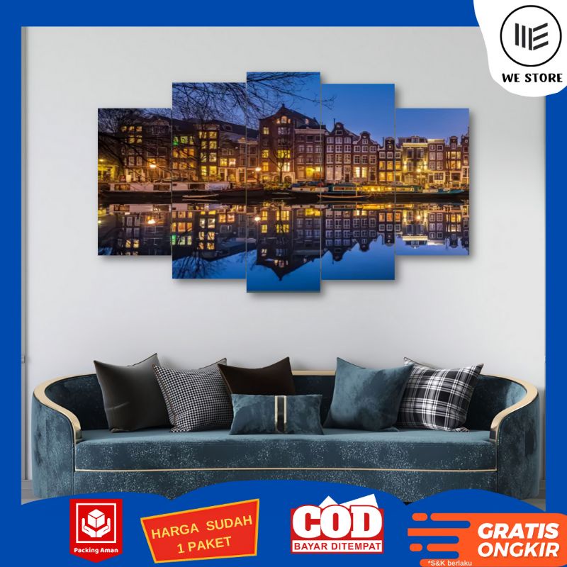 HIASAN DINDING 1 SET 5 PCS KOTA UNIK / PEMANDANGAN DEKORASI RUMAH / PAJANGAN KAMAR / LUKISAN RUANG T