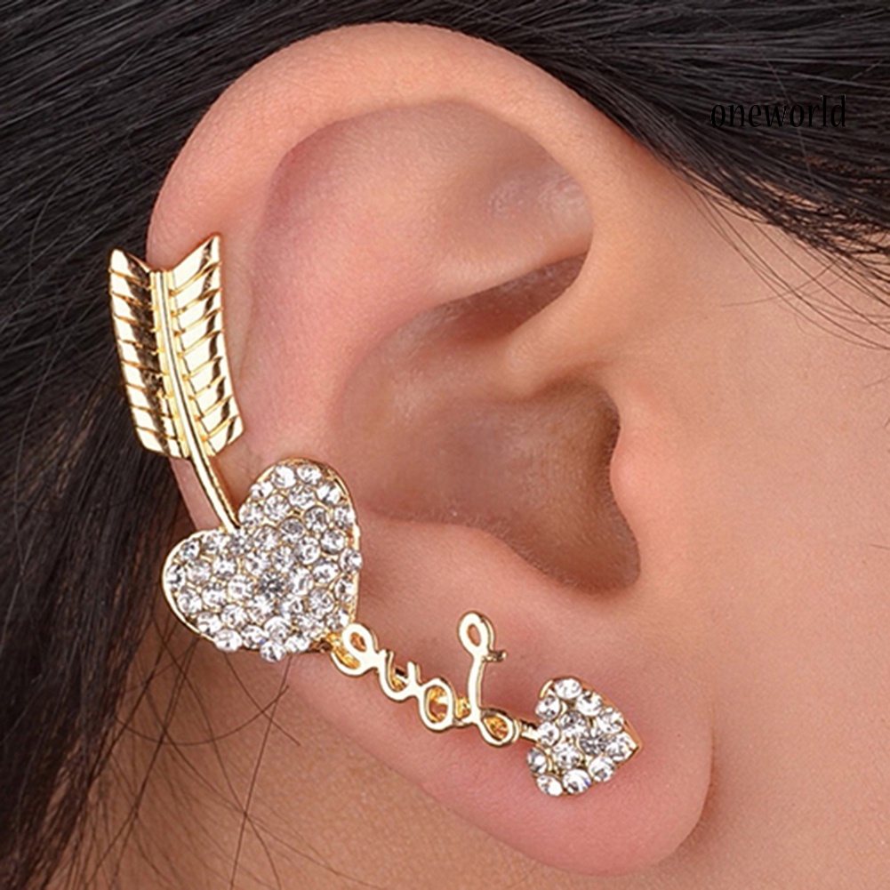 OW@ 1Pc Women Charm Love Heart Arrow Rhinestone Ear Cuff Earring Clip Punk Ear Stud