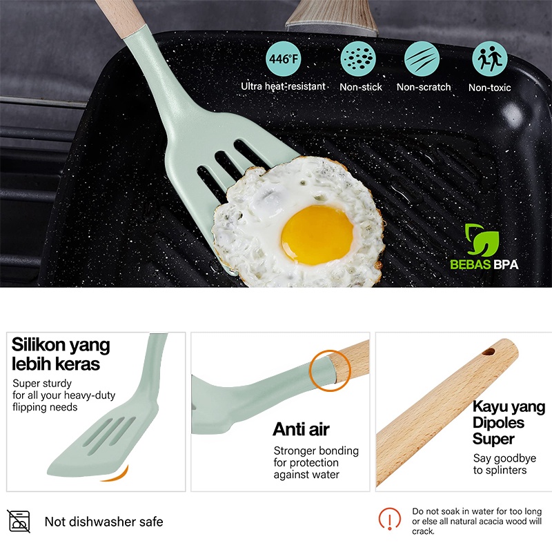❤Gotti❤ Yang baru 5/11/12 SET Peralatan Dapur Silikon yang Dapat Dimakan Set Spatula Memasak Set PEFE/PFOA/BPA Free-5