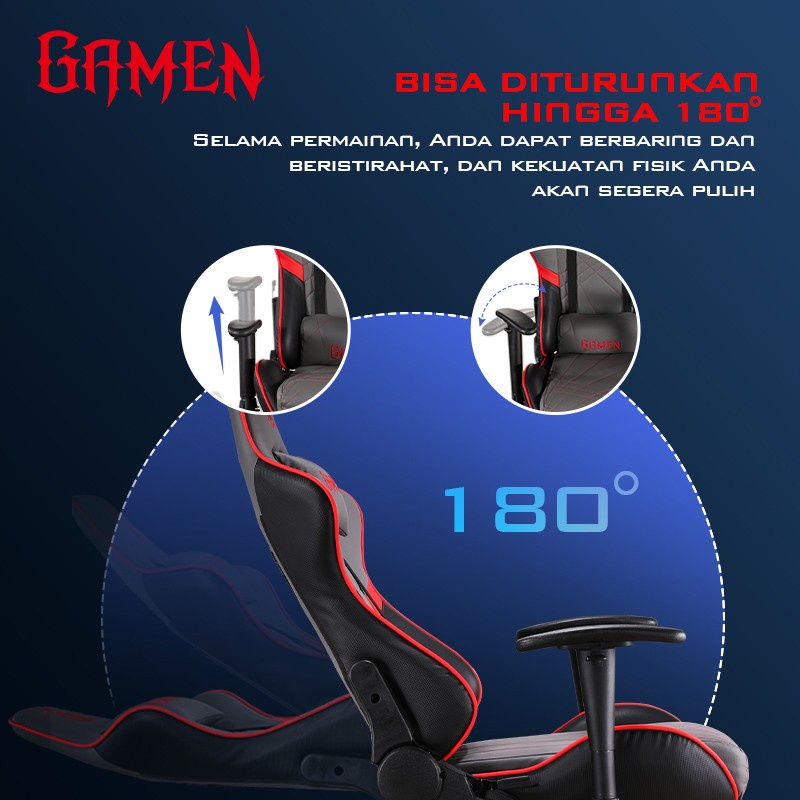 GAMEN Gaming Chair Kursi Gamers Empire Grey + Red Premium Quality ORI