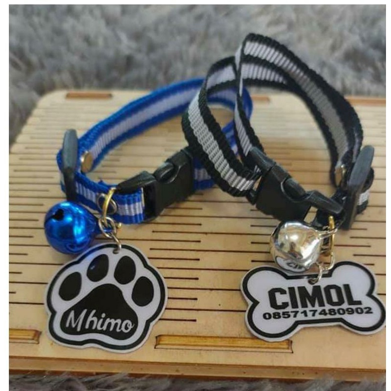 Kalung kucing nama custom AKRILIK &amp; PVC /harga sudah termasuk kalung motif + lonceng +nama