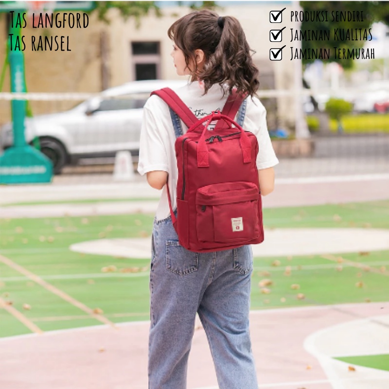 Tas Ransel Wanita - Sekolah Kuliah Kerja Traveling Laptop Kapasitas Besar Waterproof Anti Air Multifungsi Stylish Remaja Model Korea Import Original Simple Classic Elegan Premium Perempuan Cewek