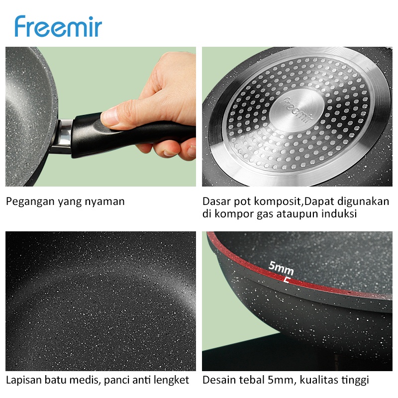 Wajan Penggorengan Aluminium Anti Lengket Serbaguna Awet Warna Hitam 20 cm / 24 cm Frying pan