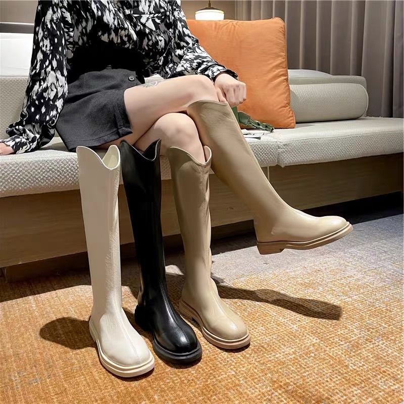 Leather High knee boots import wanita Yve sepatu overknee high knee boot cewek korea fashionable heels