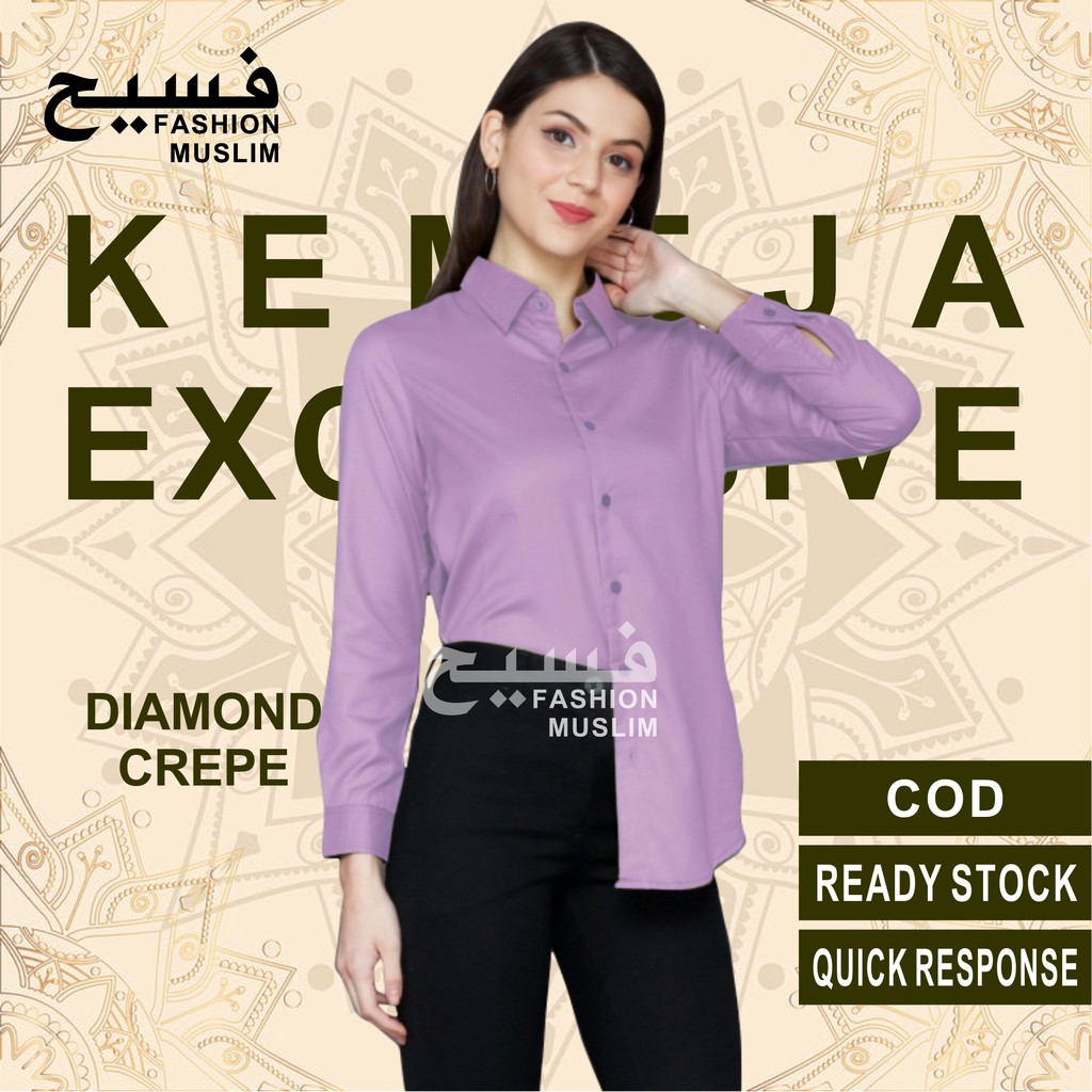 kemeja wanita polos lengan panjang basic kekinian hem cewek baju kantor slimfit simple terbaru murah-UNGU LILAC