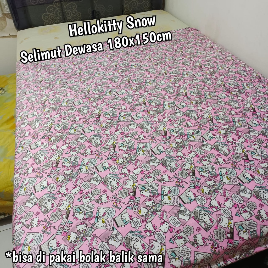 Selimut Bulu Halus - Selimut Bulu Dewasa Motif Hellokitty Print Snow Pink - Ukuran 180x150cm Tebal S