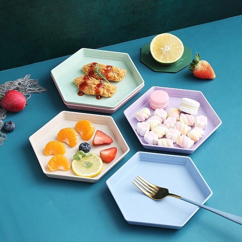 [15CM Candy Color Wheat Straw Hexagonal Dinner Plate] [Food Grade Safe Food Plates] [Dishwasher and Microwave Safe Hexagonal Dinner Plate] [Kitchen Tableware]