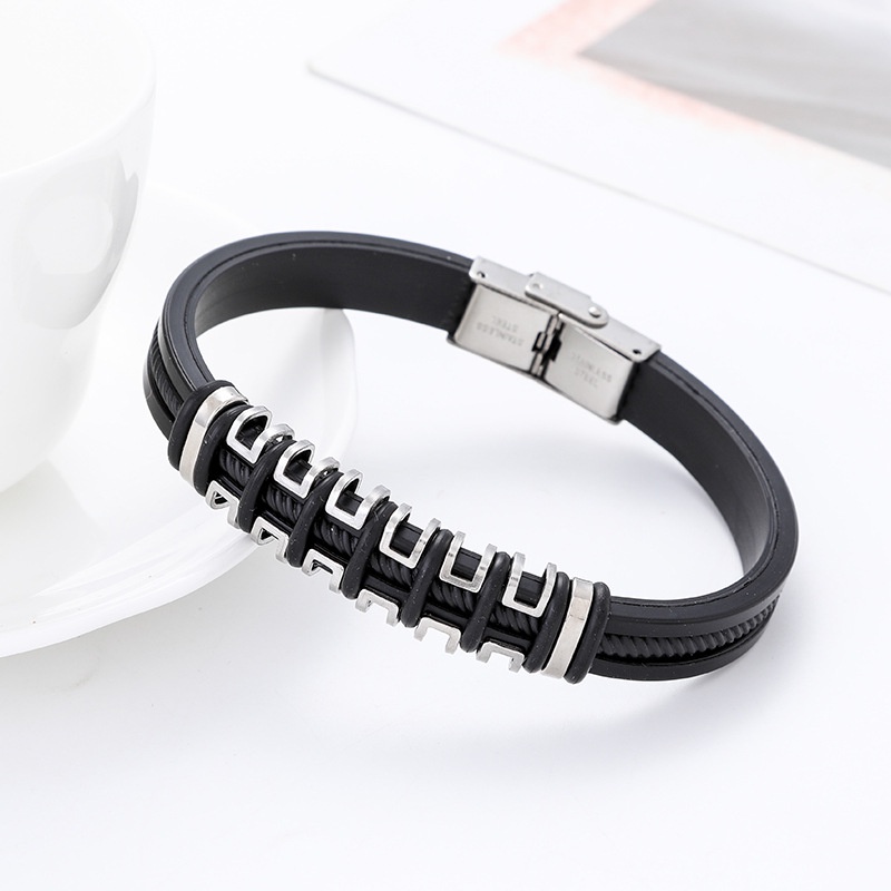 Gelang Bahan Stainless Steel Dan Silikon Gaya Punk Untuk Pria