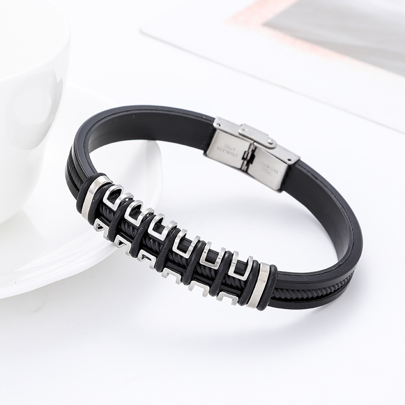 Gelang Bahan Stainless Steel Dan Silikon Gaya Punk Untuk Pria