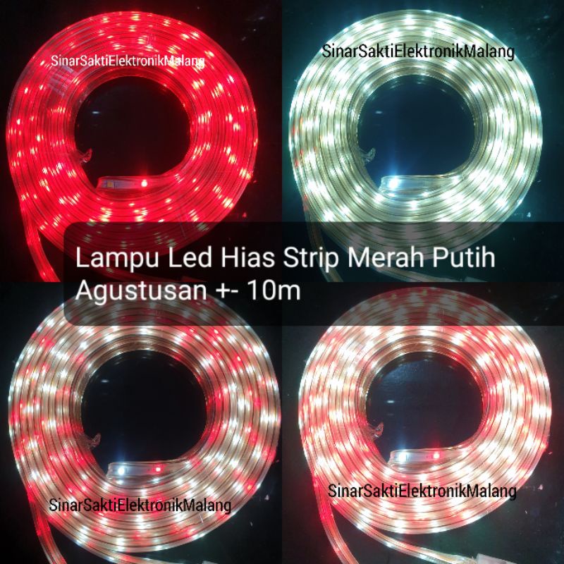 Lampu Led Strip Selang Merah Putih Hias Warna Warni Outdoor 10m 10 m