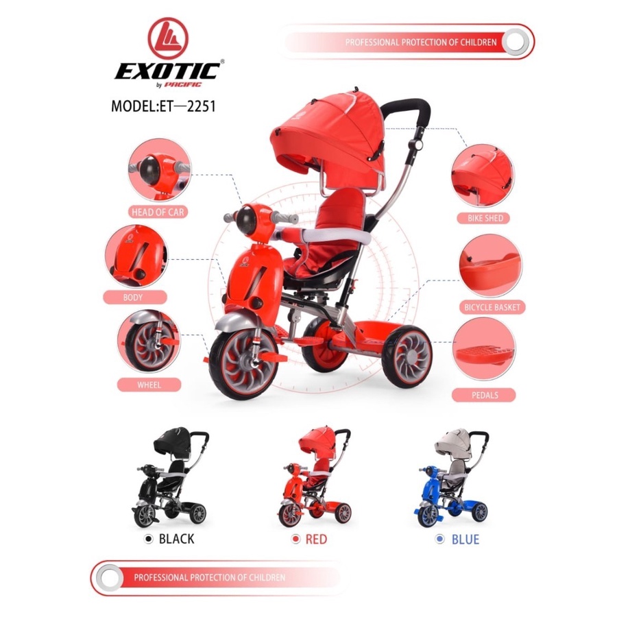Sepeda Anak Bayi Balita Dorong Roda 3 Tricycle Exotic ET2251 BMX dan ada Music By Pacific-6
