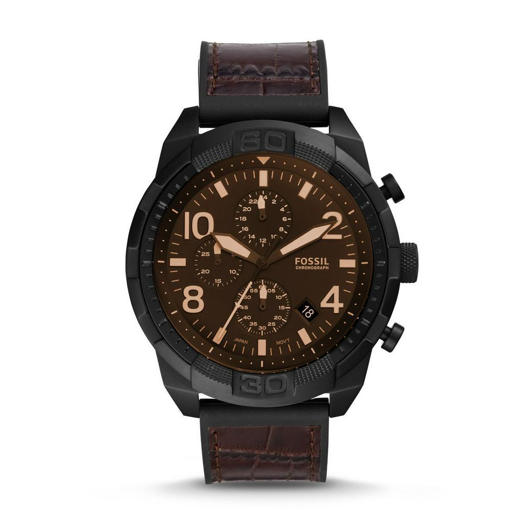 FOSSIL Bronson Chronograph Brown Croco Leather Watch-FS5713
