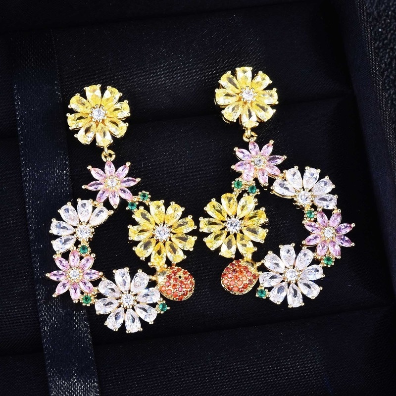 Beautiful All Match Inlaid Zircon Yellow Flower Earrings