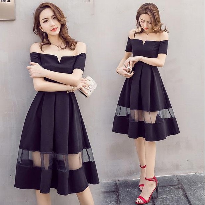 Gaun / dress wanita / cewe  KOREA HITAM BAJU PESTA MALAM / MINI  HITAM untuk pesta kerja hadiah kado