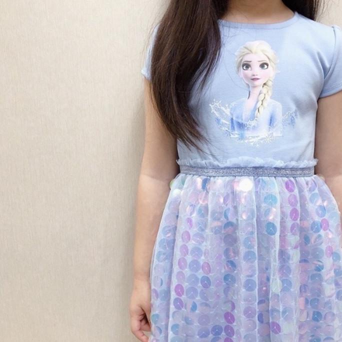Elsa Sequin Dress. Baju Anak Cewek Frozen Biru Pink Princess Casual