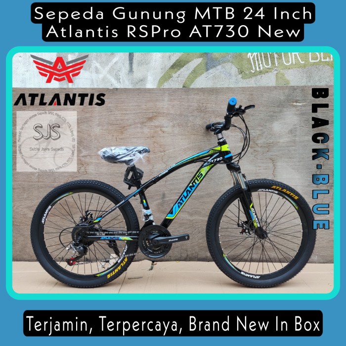 Sepeda Gunung MTB 24 Inch Atlantis AT-730 New Steel Hi-Ten 21 Speed - Black Blue