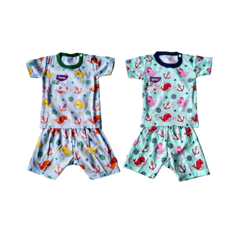Setelan Baju Bayi SNI Pendek Motif Karakter Lucu Premium Adem Halus Lembut edena maritim