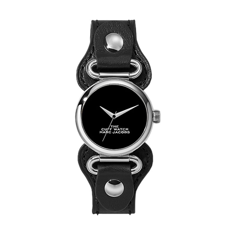 Jam Tangan Wanita Marc Jacobs MJ0120179290 The Cuff Watch Ladies Black Dial Black Leather Strap