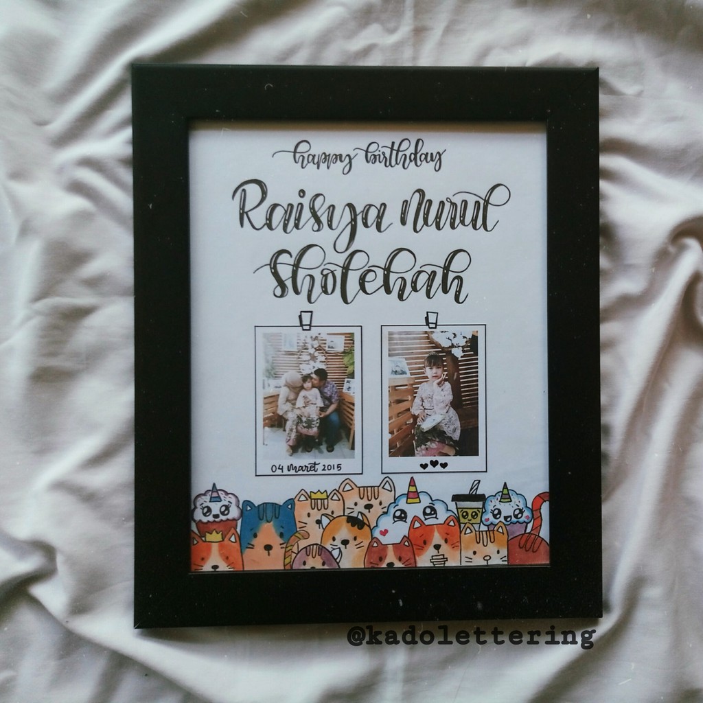 HAND LETTERING + FOTO + DOODLE ukuran frame 10R / kado lettering (sudah dengan frame)