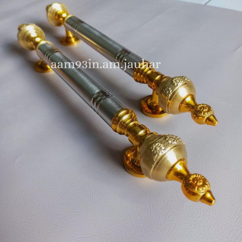 Handle Pintu Rumah Antik GOLD 40 cm Bola Ukir Stainles Gagang Tarikan Kunci Bulat Kuningan 760 Gram 