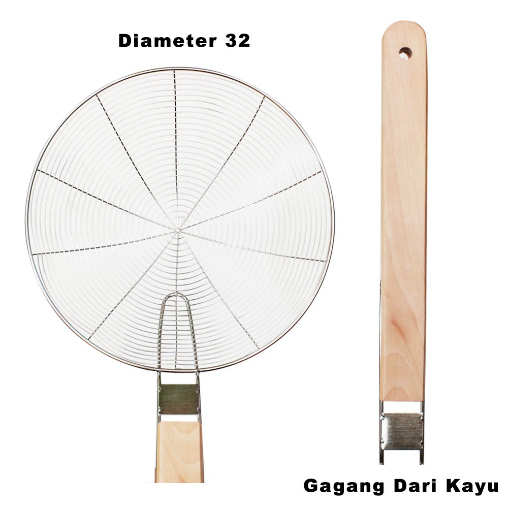 Serok Stainless steel 32 cm JUMBO Gagang Kayu  tebal