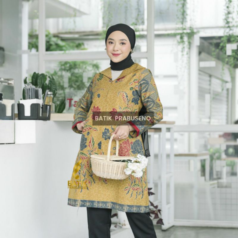 Tunik Motif Yosa Batik Wanita Prabuseno Original Ori Modern Lengan Panjang Jumbo Atasan Batik Kerja 
