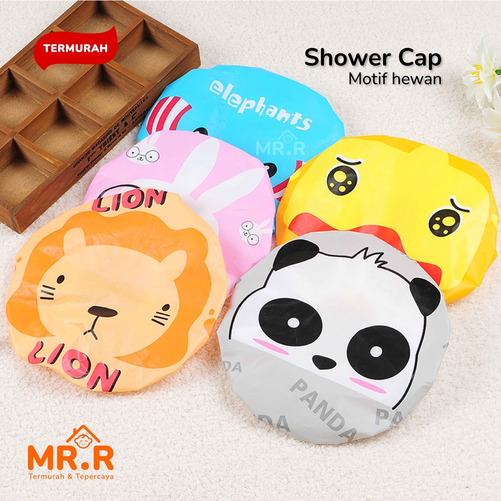 Shower Cap Topi Penutup Rambut Kepala Mandi Karakter Motif Dewasa Anak Anti Air Waterproof Bath