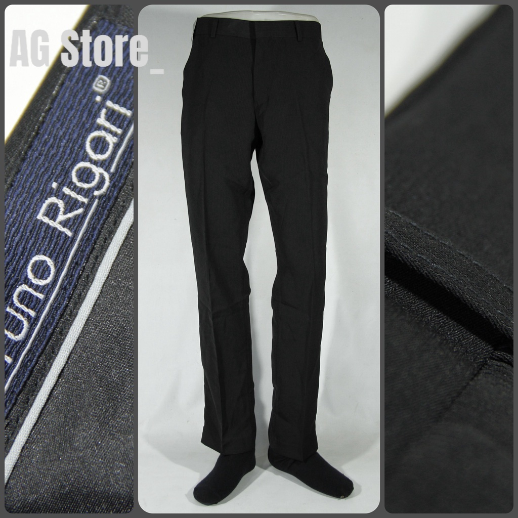 COD Celana Formal Pria Bruno Rigari Slim Fit Hitam Salur | Celana Bahan 100% Original Brand