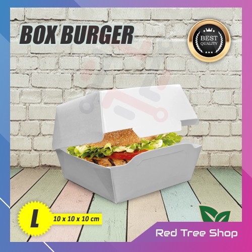 Kotak Dus Box Burger Tanpa Rakit | Putih Ukuran L Besar | Packaging Tahan Microwave