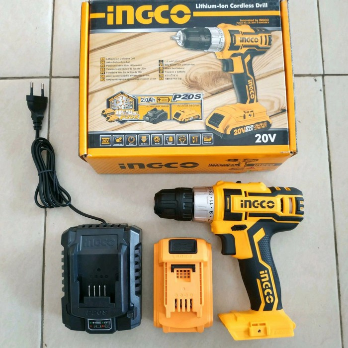 Mesin Bor Battery Baterai Cas Cordless Drill 20V INGCO CDLI20024