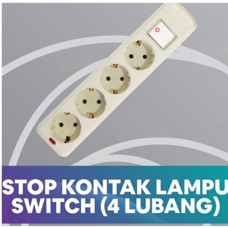 DUTRON  Stop kontak arde 4 lubang + lampu sniterminal Kuningan