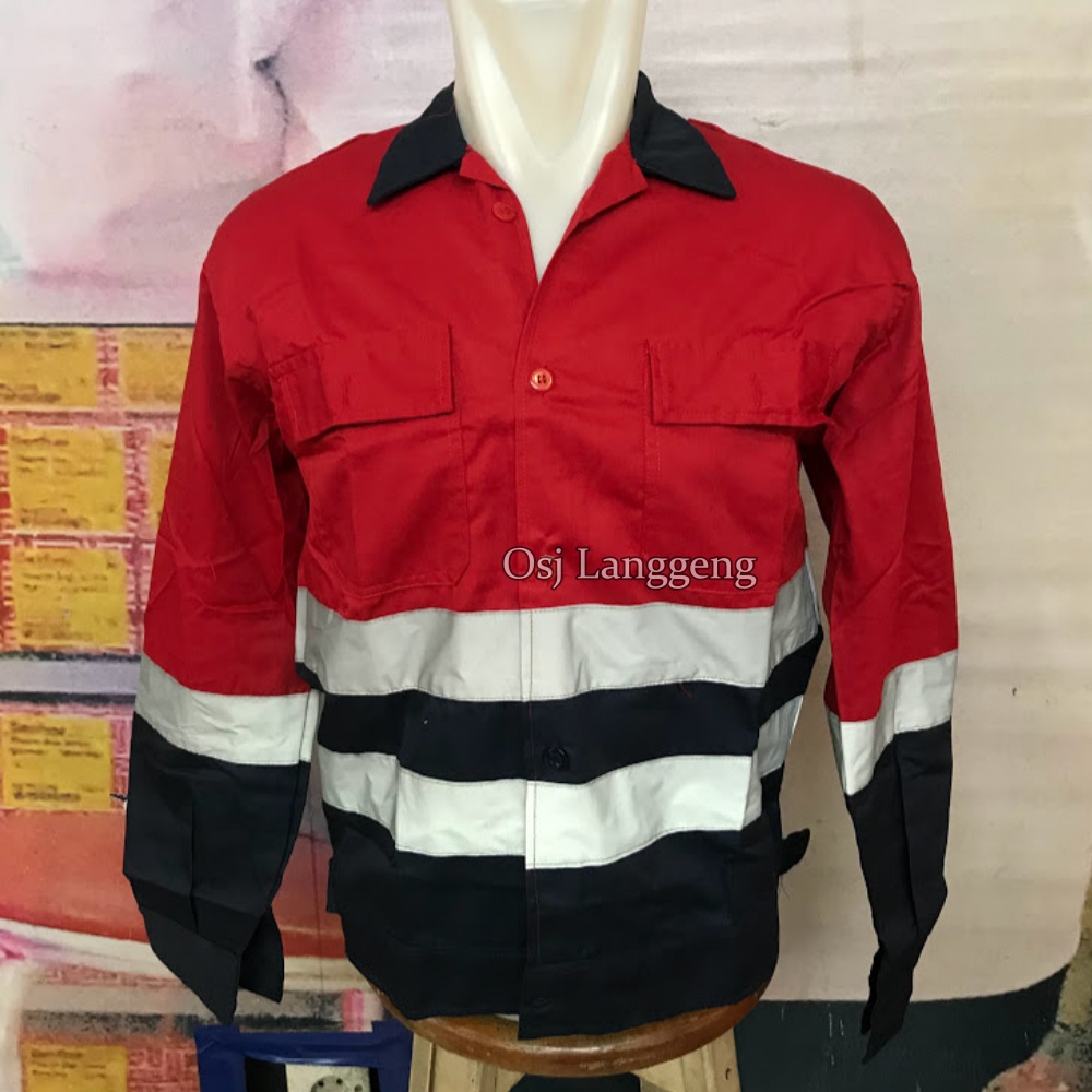 Baju Safety Atasan Kombinasi Merah Navy / Baju Safety Kombinasi Murah