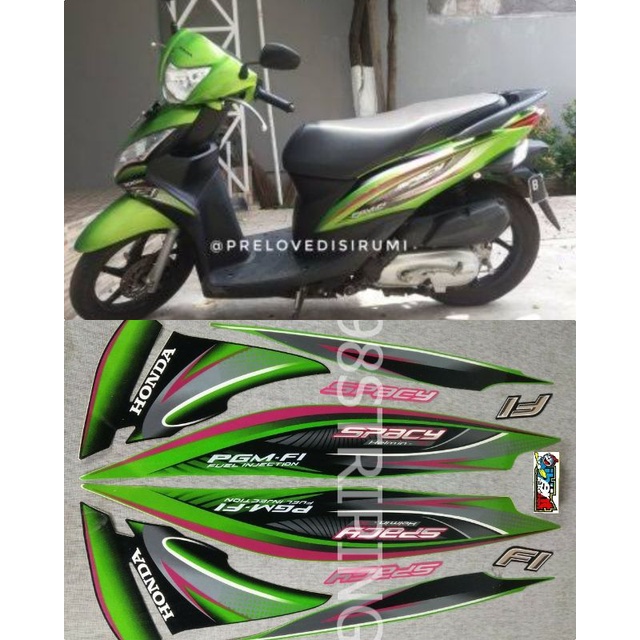 STIKER SPACY FI HELM IN HIJAU TAHUN 2011 2012 STRIPING LIS STANDAR ORI HONDA F1