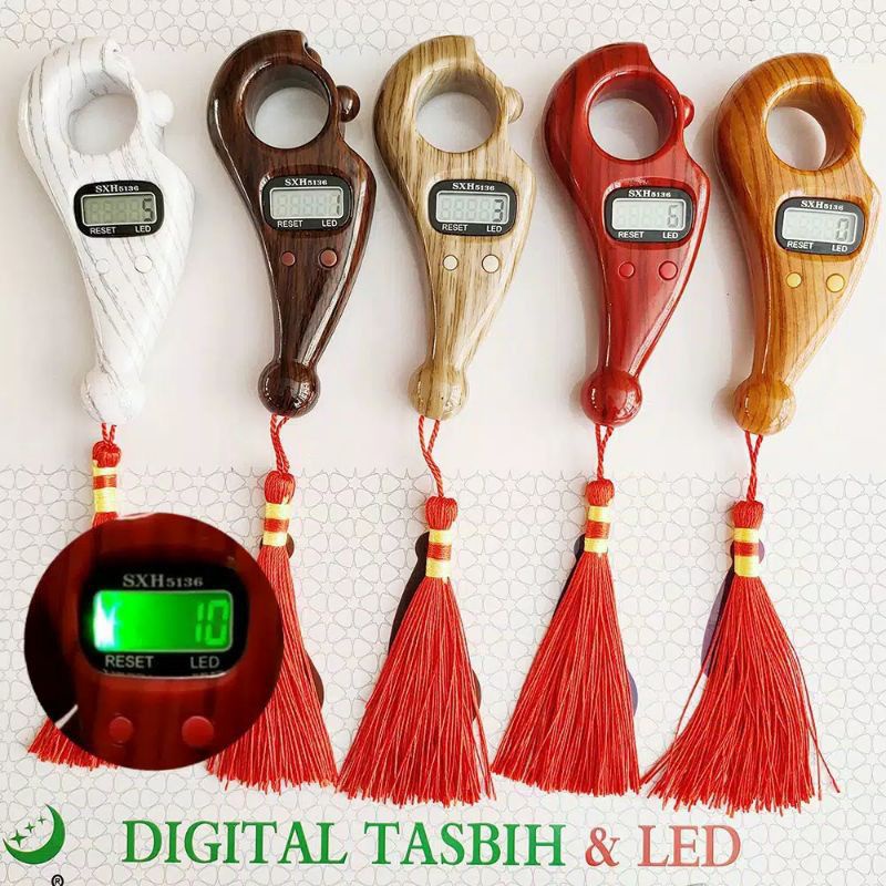 Tasbih digital kayu LED tanpa Alarm model kayu SXH 5136